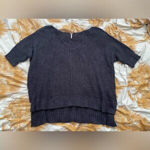 Free People charcoal chunky knit half slv sweater XL xxl 29” ptp